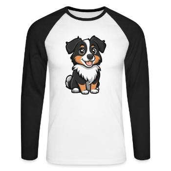 Australian Shepherd Dog Comic Cute - Unisex Long Sleeve Baseball T-Shirt - white/black - Front - Nik (191cm)