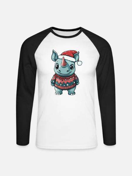 Rhino Christmas Comic - Unisex Long Sleeve Baseball T-Shirt - white/black