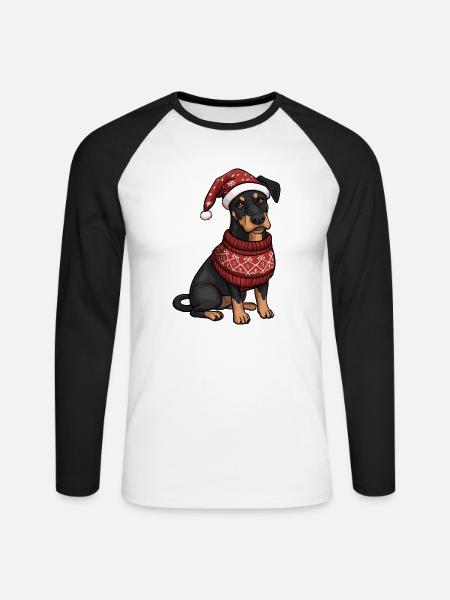 Doberman Dog Christmas Comic - Unisex Long Sleeve Baseball T-Shirt - white/black