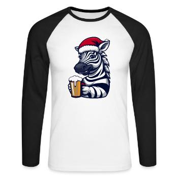 Zebra Weihnachten Bier - Unisex Baseballshirt langarm - Weiß/Schwarz - Vorne - Nik (191cm)