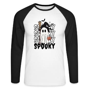 SpookyGeist - Unisex Baseballshirt langarm - Weiß/Schwarz - Vorne - Nik (191cm)