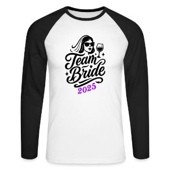 Team Bride 2025 - Unisex Long Sleeve Baseball T-Shirt - white/black - Front - Nik (191cm)