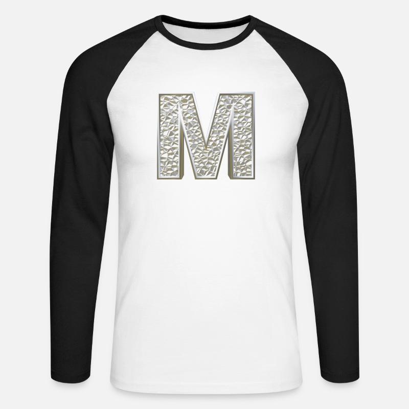 M, letter, letter M, initial, initial M, monogram, - Unisex Baseballshirt langarm - Weiß/Schwarz