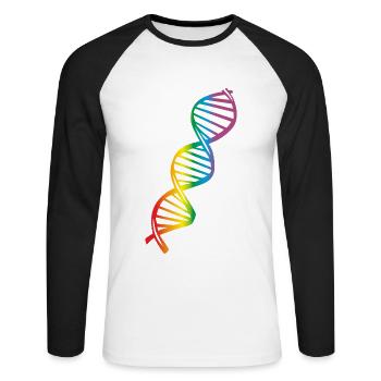 LGBT Rainbow DNA, gay pride - T-shirt baseball manches longues Homme - blanc/noir - Devant - Nik (191cm)