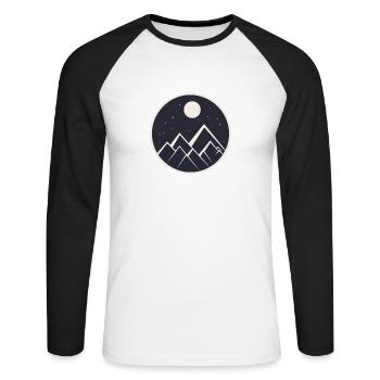 logo de montagne dans la nuit étoilée - T-shirt baseball manches longues Homme - blanc/noir - Devant - Nik (191cm)
