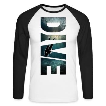 Plongée - Grand design de plongée sous-marine - T-shirt baseball manches longues Homme - blanc/noir - Devant - Nik (191cm)