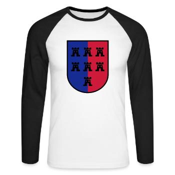Wappen Siebenbürger Sachsen 3farbig - Siebenbürgen - Unisex Baseballshirt langarm - Weiß/Schwarz - Vorne - Nik (191cm)
