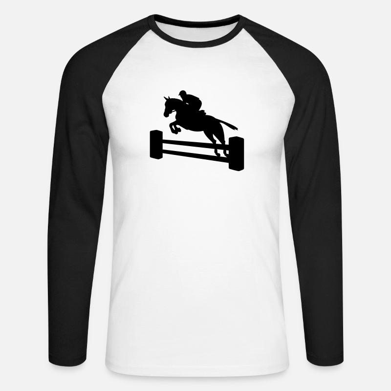 Springreiter einfarbig - Unisex Baseballshirt langarm - Weiß/Schwarz