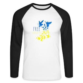ukraine,free Ukraine,peace,friede,tauben,flagge - Unisex Baseballshirt langarm - Weiß/Schwarz - Vorne - Nik (191cm)