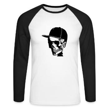 skull with cappy - Unisex Baseballshirt langarm - Weiß/Schwarz - Vorne - Nik (191cm)