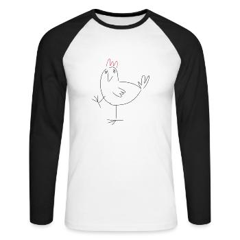 Huhn auf einem Bein - Unisex Baseballshirt langarm - Weiß/Schwarz - Vorne - Nik (191cm)