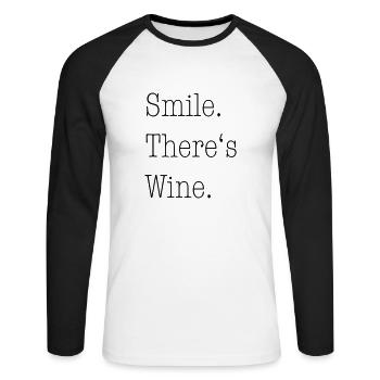 Smile there's Wine - Unisex Baseballshirt langarm - Weiß/Schwarz - Vorne - Nik (191cm)