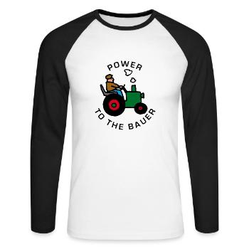 power_to_the_bauer_b - Unisex Baseballshirt langarm - Weiß/Schwarz - Vorne - Nik (191cm)