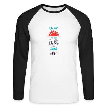 En tong - T-shirt baseball manches longues Homme - blanc/noir - Devant - Nik (191cm)