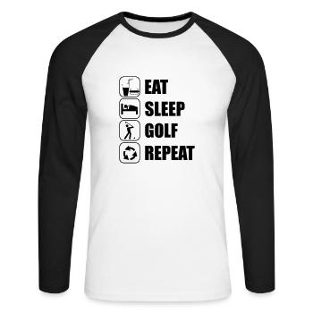 Eat Sleep Golf Repeat - Unisex Baseballshirt langarm - Weiß/Schwarz - Vorne - Nik (191cm)
