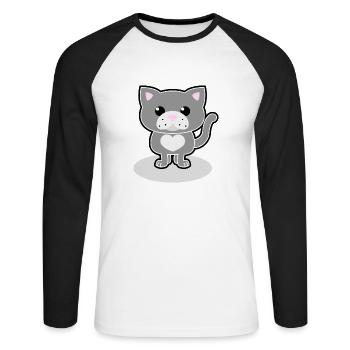 Süße Katze - Unisex Baseballshirt langarm - Weiß/Schwarz - Vorne - Nik (191cm)