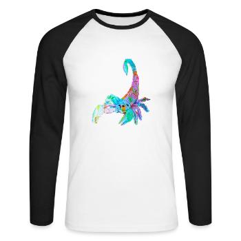 Bunter Skorpion - Unisex Baseballshirt langarm - Weiß/Schwarz - Vorne - Nik (191cm)