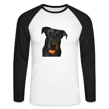 View of the Beauceron - Unisex Long Sleeve Baseball T-Shirt - white/black - Front - Nik (191cm)