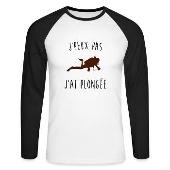 j'peux pas j'ai plongée - T-shirt baseball manches longues Homme - blanc/noir - Devant - Nik (191cm)