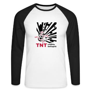 TNT - Explosion - Unisex Baseballshirt langarm - Weiß/Schwarz - Vorne - Nik (191cm)