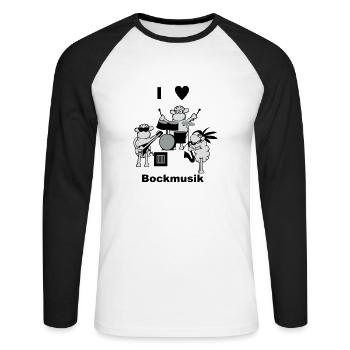 i love Bock Music - Unisex Long Sleeve Baseball T-Shirt - white/black - Front - Nik (191cm)