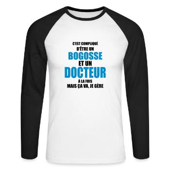 c'est compliqué d'être un bogosse et docteur - T-shirt baseball manches longues Homme - blanc/noir - Devant - Nik (191cm)
