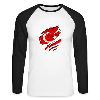 fahne türkei turkey - Unisex Baseballshirt langarm - Weiß/Schwarz - Vorne - Nik (191cm)
