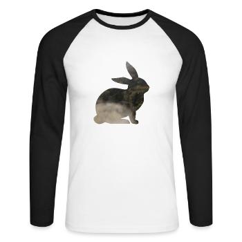 Hare in silhouette with forest and fog - Unisex Long Sleeve Baseball T-Shirt - white/black - Front - Nik (191cm)