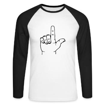 Loser Hand - Unisex Baseballshirt langarm - Weiß/Schwarz - Vorne - Nik (191cm)