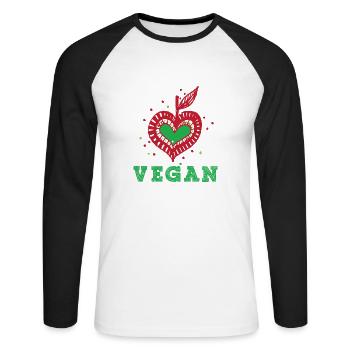 Idée de cadeau de végétarien végétarien - T-shirt baseball manches longues Homme - blanc/noir - Devant - Nik (191cm)