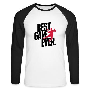 best game ever - handball - T-shirt baseball manches longues Homme - blanc/noir - Devant - Nik (191cm)