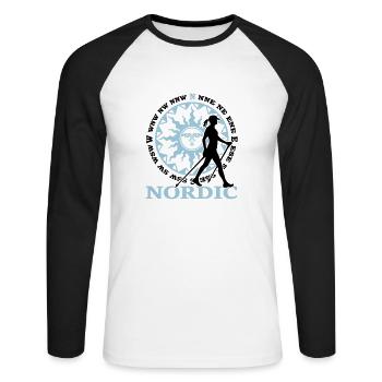 Nordic 2C - Farbwechsel - Unisex Baseballshirt langarm - Weiß/Schwarz - Vorne - Nik (191cm)
