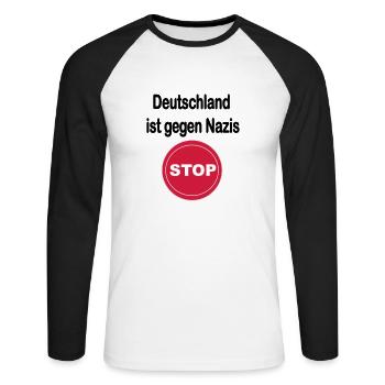 L'Allemagne contre les nazis. Design anti-nazi - T-shirt baseball manches longues Homme - blanc/noir - Devant - Nik (191cm)