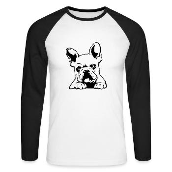 French Bulldog - Unisex Baseballshirt langarm - Weiß/Schwarz - Vorne - Nik (191cm)