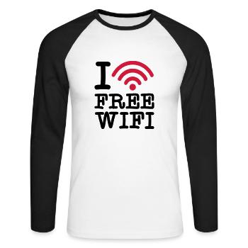 I love free wifi - Farbwechsel - Unisex Baseballshirt langarm - Weiß/Schwarz - Vorne - Nik (191cm)