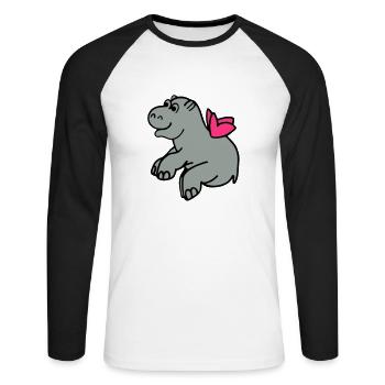 Fliegendes Nilpferd - Unisex Baseballshirt langarm - Weiß/Schwarz - Vorne - Nik (191cm)