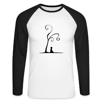 Meditation unter Baum - Unisex Baseballshirt langarm - Weiß/Schwarz - Vorne - Nik (191cm)