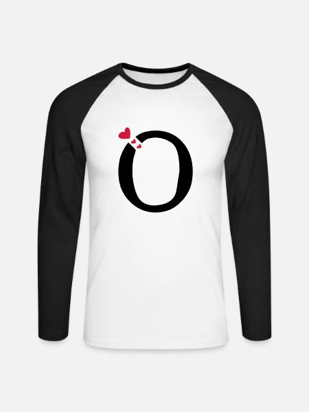 Großbuchstabe O mit Herzen - Unisex Baseballshirt langarm - Weiß/Schwarz