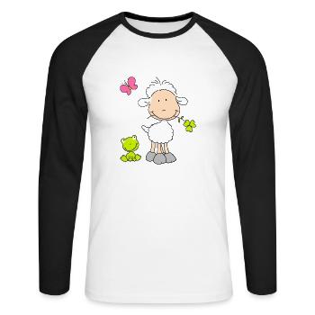 Sheep with Frog Friend - Unisex Long Sleeve Baseball T-Shirt - white/black - Front - Nik (191cm)