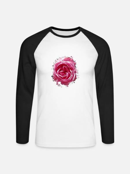 Fleur / Fleur / Rose - T-shirt baseball manches longues Homme - blanc/noir