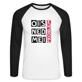 ois ned mei problem - Unisex Baseballshirt langarm - Weiß/Schwarz - Vorne - Nik (191cm)