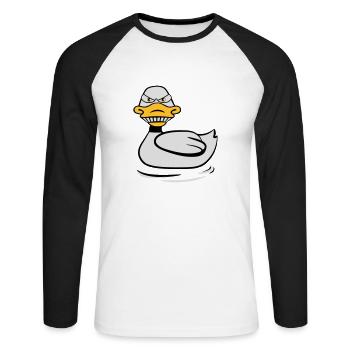 Ente böse fies - Unisex Baseballshirt langarm - Weiß/Schwarz - Vorne - Nik (191cm)