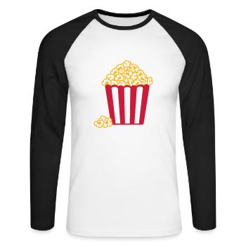 Popcorn - Unisex Baseballshirt langarm - Weiß/Schwarz - Vorne - Nik (191cm)