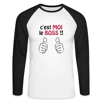 C'est moi le boss ! Humour / Citation / Blague - Unisex Long Sleeve Baseball T-Shirt - white/black - Front - Nik (191cm)