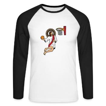 Jesus christ basket ball basket ball sport - T-shirt baseball manches longues Homme - blanc/noir - Devant - Nik (191cm)