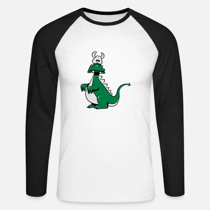 Drachen witzig - Unisex Baseballshirt langarm - Weiß/Schwarz