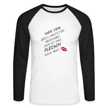 Fleisch nicht wert - Unisex Baseballshirt langarm - Weiß/Schwarz - Vorne - Nik (191cm)