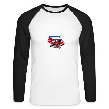 Havana - Cuba Flag - Unisex Long Sleeve Baseball T-Shirt - white/black - Front - Nik (191cm)