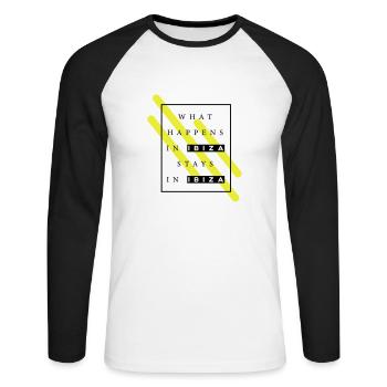 WHAT HAPPENS IN IBIZA STAYS IN IBIZA - Unisex Long Sleeve Baseball T-Shirt - white/black - Front - Nik (191cm)