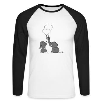 2 friends elephant team couple balloon heart love - Unisex Long Sleeve Baseball T-Shirt - white/black - Front - Nik (191cm)